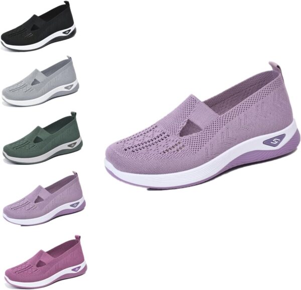 Women's Woven Orthopedic Breathable Soft Sole Shoes, Go Walking Slip On Diabetic Foam Sneaker, Casual Comfortable(Purple)