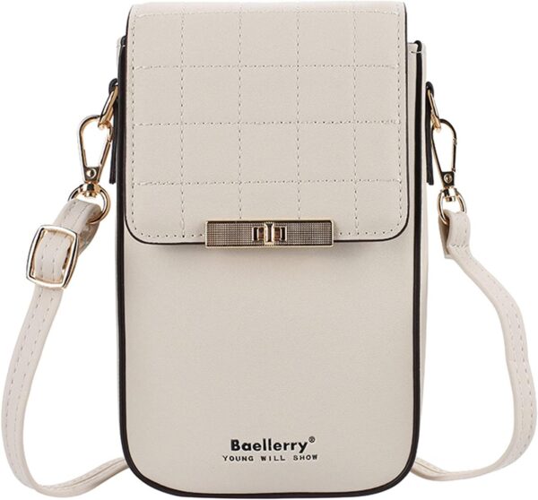 Women's Mobile Phone Shoulder Bag, PU Leather, Large Capacity, Multifunctional, with Card Slots, Adjustable, Removable Shoulder Strap, Waterproof, Mini Wallet(White)