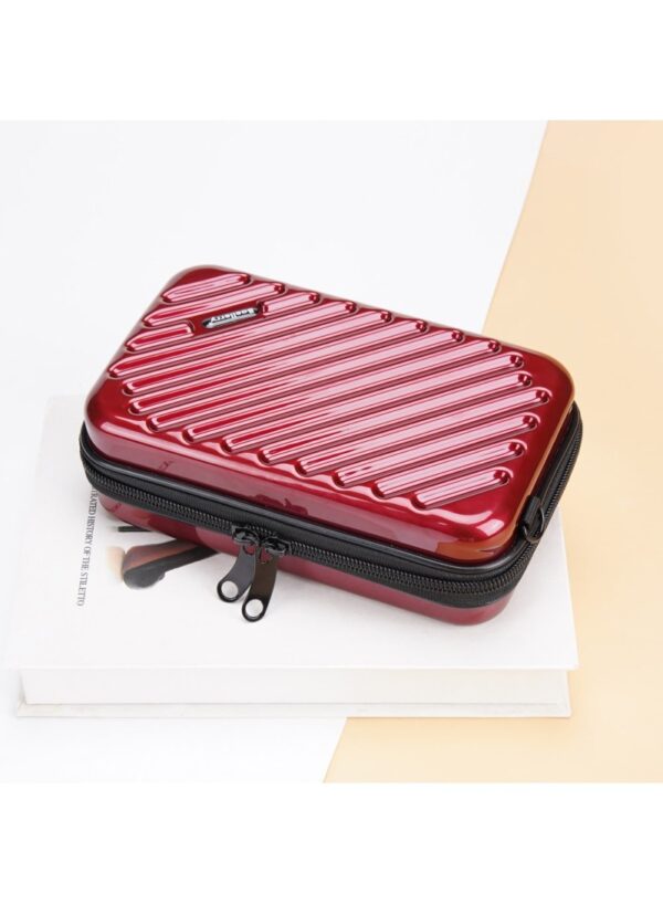 ADOWA - ABS+PC MINI TRAVEL HARD SHELL MAKEUP BAGPORTABLE COSMETICS PHONE CROSSBODY BAG N1203 (W7.09 X D2.36 X H4.33)INCH - WINE RED - Image 8