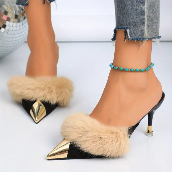 New Women'S High-Heeled Shoes with Pointed Toes, Plush Front - Image 4