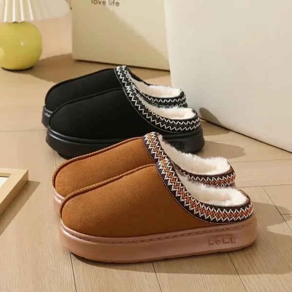 Cozy Plush-Lined Slippers - Non-Slip, Warm Indoor Footwear with Thick Sole, Casual Vintage Style for Home Comfort in Autumn & Winter, House Slippers - Image 6