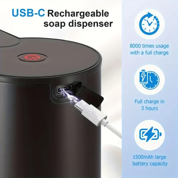 Automatic Foaming Hand Soap Dispenser Touchless Foam Soap Dispenser Rechargeable Bathroom Countertop Soap Pump 9oz, Set of 2 - Image 3