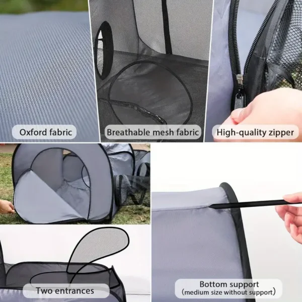 Dog fence with enclosure tunnel, breathable soft-sided indoor/outdoor cat crate for small animals, portable cat tent with carry bag/usable on 13 holidays - Image 3