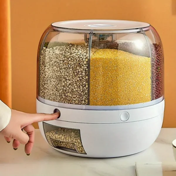 Rice Dispenser Dry Grain Food Storage Container Tank 6-Grid Rotating for Kitchen