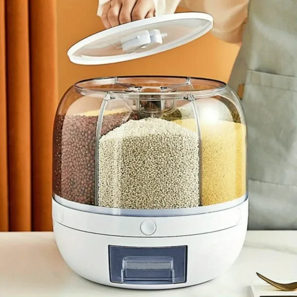 Rice Dispenser Dry Grain Food Storage Container Tank 6-Grid Rotating for Kitchen - Image 6