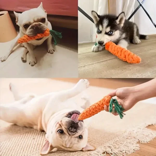 Interactive Durable Carrot-Shaped Dog Toy with Tassel - All Breed Sizes, Linen Material, Tear-Resistant Tug of War Chew Toy for Medium Dogs