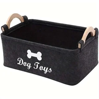 1pc FUKUCHONG Vinyl Felt Dog Toy Storage Basket - Pet Toy Organizer Chest with Handles, No Battery Required