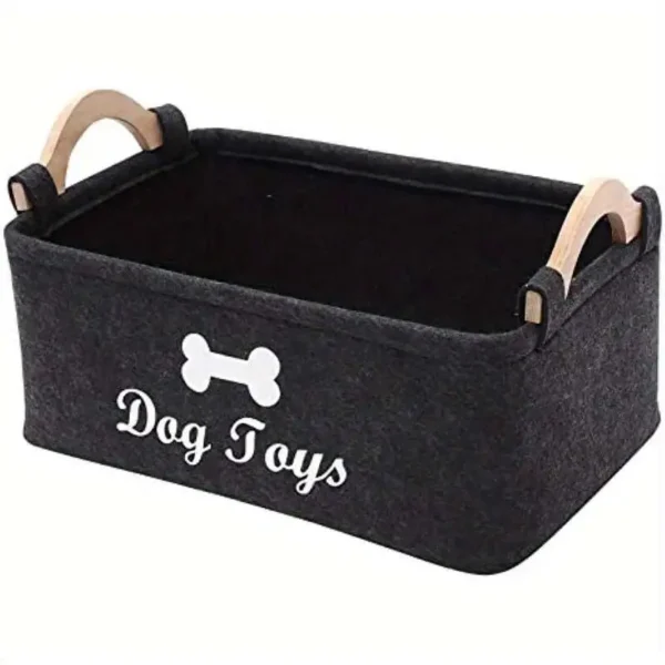 1pc FUKUCHONG Vinyl Felt Dog Toy Storage Basket - Pet Toy Organizer Chest with Handles, No Battery Required