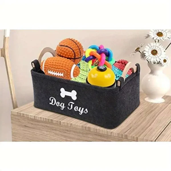 1pc FUKUCHONG Vinyl Felt Dog Toy Storage Basket - Pet Toy Organizer Chest with Handles, No Battery Required - Image 2