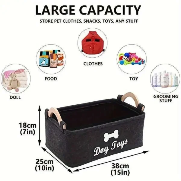 1pc FUKUCHONG Vinyl Felt Dog Toy Storage Basket - Pet Toy Organizer Chest with Handles, No Battery Required - Image 4