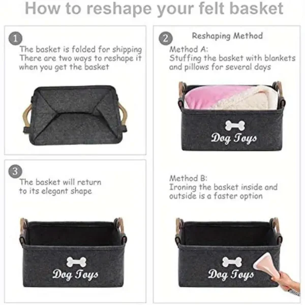 1pc FUKUCHONG Vinyl Felt Dog Toy Storage Basket - Pet Toy Organizer Chest with Handles, No Battery Required - Image 3