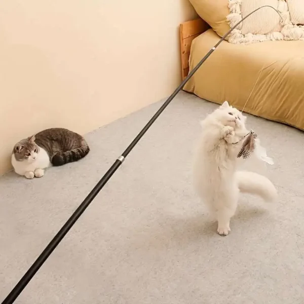 FUKUCHONG 180cm Retractable Cat Teaser Wand with Feather Toy - Interactive 4-Section Telescopic Design for Playful Cats, Durable Plastic Material, White Artificial Feathers, Indoor Fun, Cat Toys - Image 4