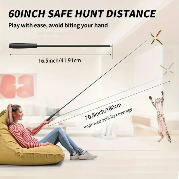 FUKUCHONG 180cm Retractable Cat Teaser Wand with Feather Toy - Interactive 4-Section Telescopic Design for Playful Cats, Durable Plastic Material, White Artificial Feathers, Indoor Fun, Cat Toys - Image 2