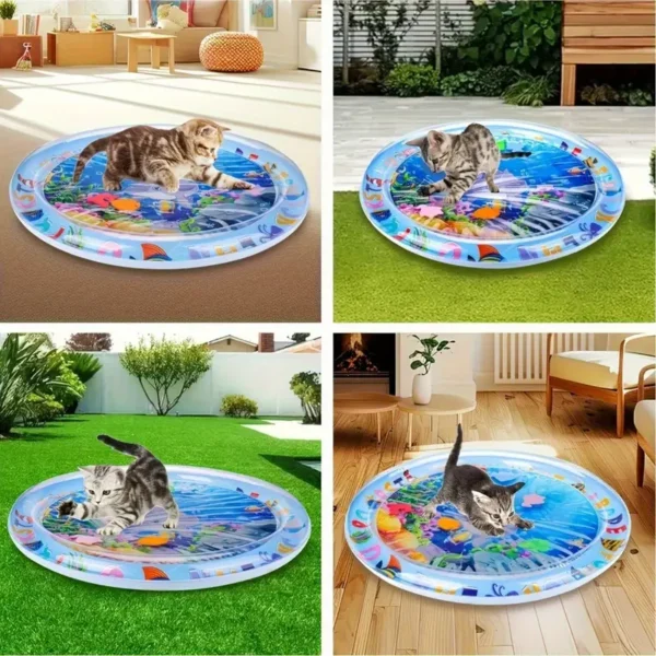 Interactive Cat Play Mat with Floating Fish - Splash-Proof PVC Water Sensation Pad for Indoor Cats, Boredom Relief Kick Toy, No Battery Needed - Image 2