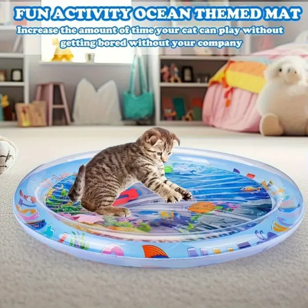 Interactive Cat Play Mat with Floating Fish - Splash-Proof PVC Water Sensation Pad for Indoor Cats, Boredom Relief Kick Toy, No Battery Needed - Image 3