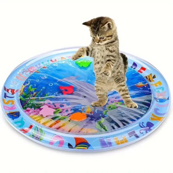 Interactive Cat Play Mat with Floating Fish - Splash-Proof PVC Water Sensation Pad for Indoor Cats, Boredom Relief Kick Toy, No Battery Needed
