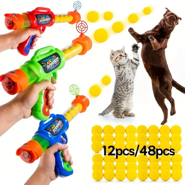 Dog Toy Ball Launcher with 12/48 EVA Balls, a Gas-Connected Interactive Gun for Cats That Enhances Pet Bonding, Is Quiet And Fun, Suitable for All Breeds of Cats And Dogs, Without Battery - Image 3