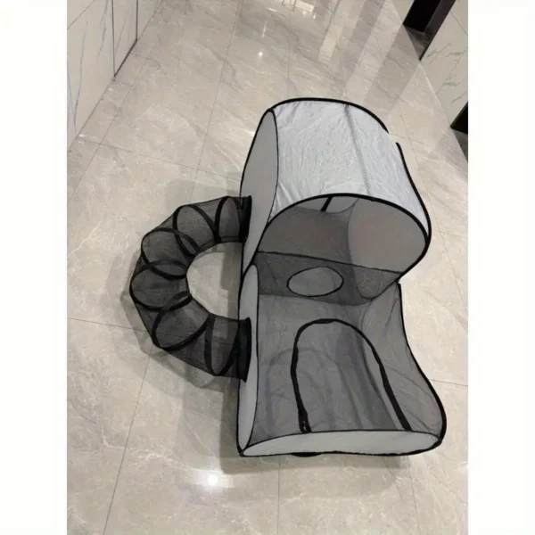 Portable Cat Play Tunnel with Surround Holes, 2-Chain Area, Ideal for Indoor Cats, Polyester Material - Image 4