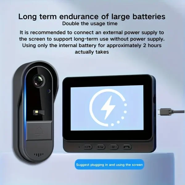 Wireless video smart doorbell, 720P HD video and 4.3-inch display real-time indoor surveillance camera, Ding dong doorbell two-way intercom, no application, rechargeable, no network, image video recording, local storage, enhanced night vision - Image 3