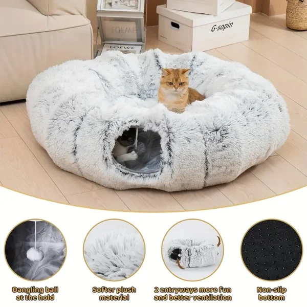 Cat Tunnel Cat Bed Play Tunnel with Mat Long Plush Deep Sleep Removable Washable Multifunctional Connectable Cat Passage