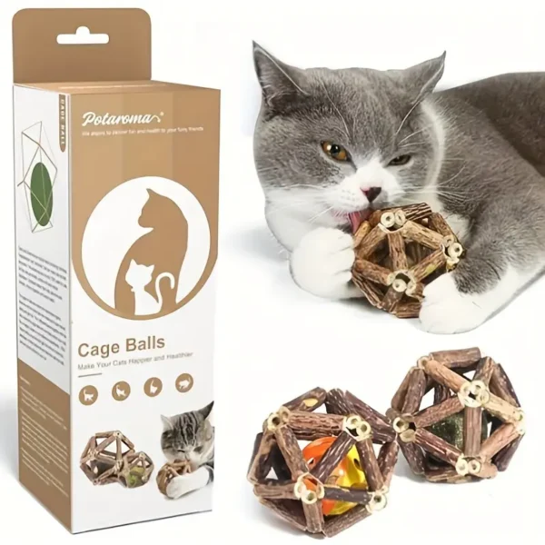 Interactive Rattan Cage Cat Toy with Bells - Ball-Shaped Chew and Play Toy for Indoor Cats, Dental Health & Teeth Cleaning, Suitable for All Breeds, Tooth Grinding, Suitable for All Breeds - Image 6