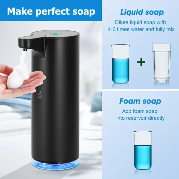 Automatic Foaming Hand Soap Dispenser Touchless Foam Soap Dispenser Rechargeable Bathroom Countertop Soap Pump 9oz, Set of 2 - Image 4