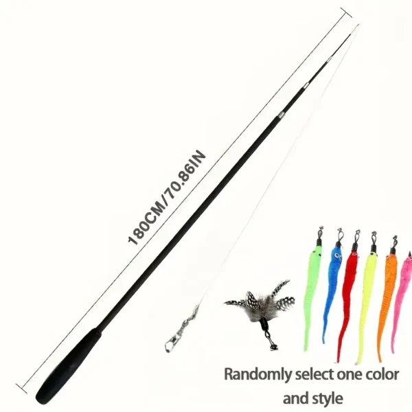 FUKUCHONG 180cm Retractable Cat Teaser Wand with Feather Toy - Interactive 4-Section Telescopic Design for Playful Cats, Durable Plastic Material, White Artificial Feathers, Indoor Fun, Cat Toys