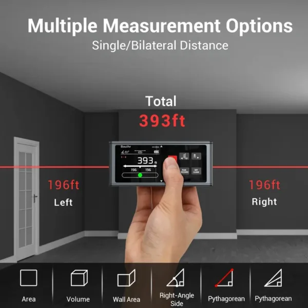 Bilateral Laser Measurement Tool, 60M Dual Laser Distance Meter, Rechargeable Laser Measure With Color Backlit LCD Display, Digital Angle, M/in/Ft Unit Switching