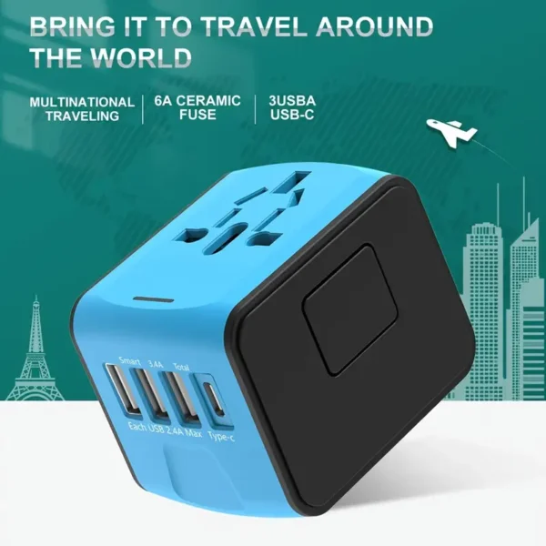 Universal Travel Adapter, Worldwide International Power Adapter, High Speed 2. 4A 3*USB-A, Type-C 3. 0A Port with Worldwide AC Power Plug Wall Charger for Europe UK EU US CA AU Italy Asia And More Than 170 Countries - Image 5