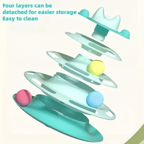 Interactive Cat Toy Tower with Spinning Track and Balls - Durable Plastic, 3-Tiered Entertainment Play Station for Pets, No Batteries Required, Available in 3 Colors, Engaging Entertainment for Your Feline Friend - Image 2