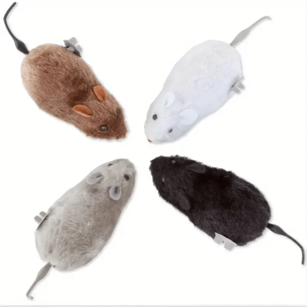1pc Durable Interactive Clockwork Mouse Toy - Running Rat Plush for Cats & Small Dogs, Battery-Free, Assorted Colors (Black, Grey/Pink, Brown), All Breed Sizes, Plastic Material, Rat Toys - Image 4