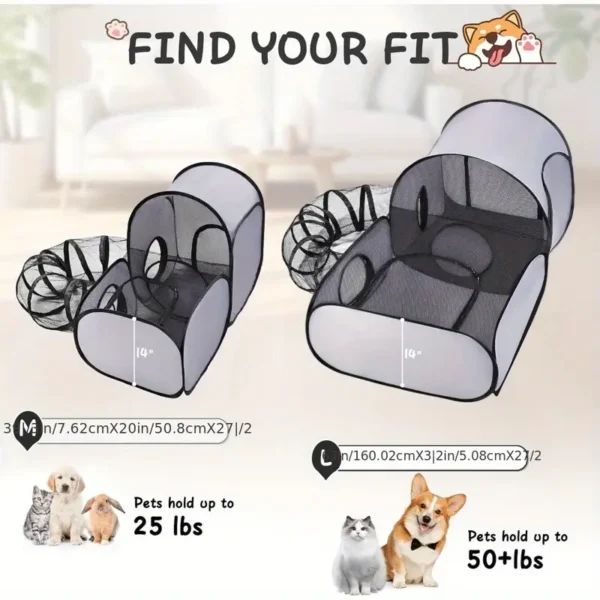 Dog fence with enclosure tunnel, breathable soft-sided indoor/outdoor cat crate for small animals, portable cat tent with carry bag/usable on 13 holidays - Image 5