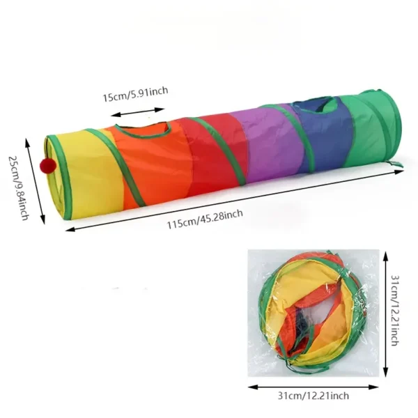Rainbow Cat Tunnel Toy with Interactive Balls - Durable Polyester Cat Hideout & Playhouse for Indoor/Outdoor Fun, Easy Storage, Vibrant Colors, Perfect for Cats, Cat Toy - Image 2