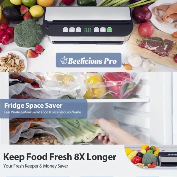 Beelicious 85000Pa 8-in-1 Vacuum Sealer Machine – Fully Automatic Food Sealer With Bag Storage, Built-in Cutter, Moist Mode, Air Suction Hose & Vacuum Bags Included | Digital Countdown | Sous Vide Ready - Image 2