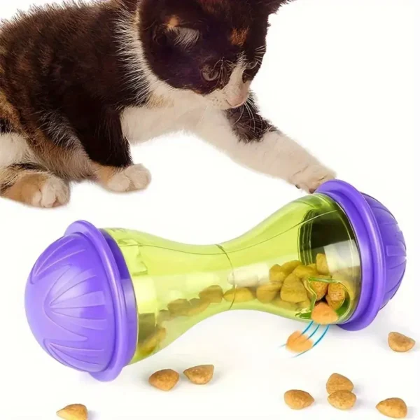 Interactive Pet Food Dispenser Feeder Toy for Cats & Small Dogs - Durable Plastic Shaker Bowl with Leakage Design, Geometric Pattern, Purple & Green Colors - Promotes Exercise & Mental Stimulation, Cat Treat Dispenser Toy, Safe Pet Material - Image 5