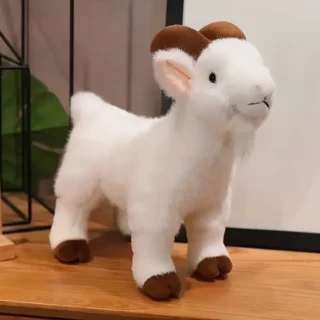 One Plush Goat Toy, White/Black, Made of Soft Polyester Fiber, Suitable for All Dog Interactions During Playtime.