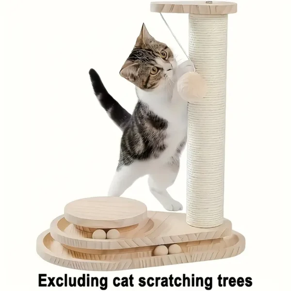 Rustic Wood Cat Tree Accessories Set, Plush Pompom Hanging Rope, DIY Pet Play Mat, Small Size, No Battery Needed, with Indoor/Outdoor Cat Toy Attachments for All Breed Sizes