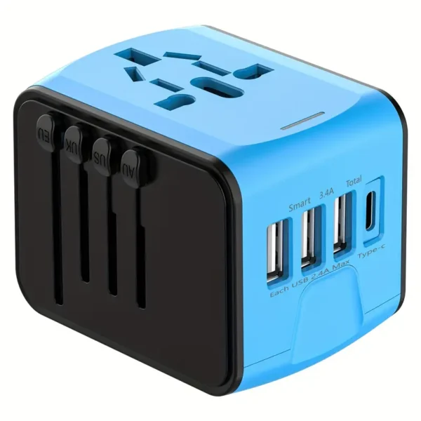 Universal Travel Adapter, Worldwide International Power Adapter, High Speed 2. 4A 3*USB-A, Type-C 3. 0A Port with Worldwide AC Power Plug Wall Charger for Europe UK EU US CA AU Italy Asia And More Than 170 Countries