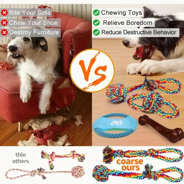 6-Pack Durable Cotton Blend Dog Rope Toys Set - Tough Chew Toys for Teething, Tug of War - Ideal for Medium to Large Breeds - All Breed Sizes Recommended - Image 2