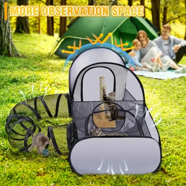 Portable Cat Play Tunnel with Surround Holes, 2-Chain Area, Ideal for Indoor Cats, Polyester Material - Image 3