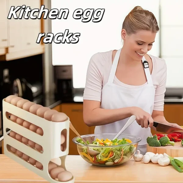 28 Eggs Egg Holder For Fridge, Rolling Egg Dispenser For Refrigerator Automatically, 4 Tiers Fridge Egg Rack, Space-Saving Egg Dispenser Large Capacity Egg Dispenser Container Tray