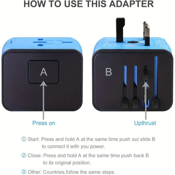 Universal Travel Adapter, Worldwide International Power Adapter, High Speed 2. 4A 3*USB-A, Type-C 3. 0A Port with Worldwide AC Power Plug Wall Charger for Europe UK EU US CA AU Italy Asia And More Than 170 Countries - Image 3