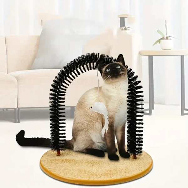 Interactive Cat Arch Self-Groomer & Massage Toy - Geometric Design, Plastic, Ideal for Medium Breeds - No Batteries Required - Image 2