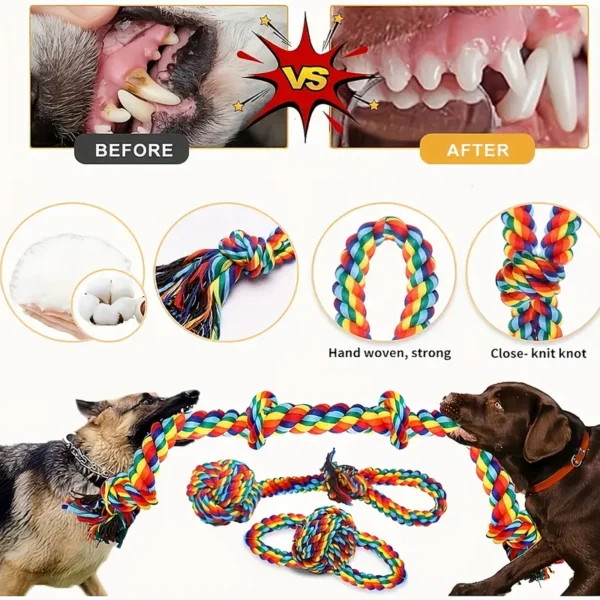 6-Pack Durable Cotton Blend Dog Rope Toys Set - Tough Chew Toys for Teething, Tug of War - Ideal for Medium to Large Breeds - All Breed Sizes Recommended - Image 3