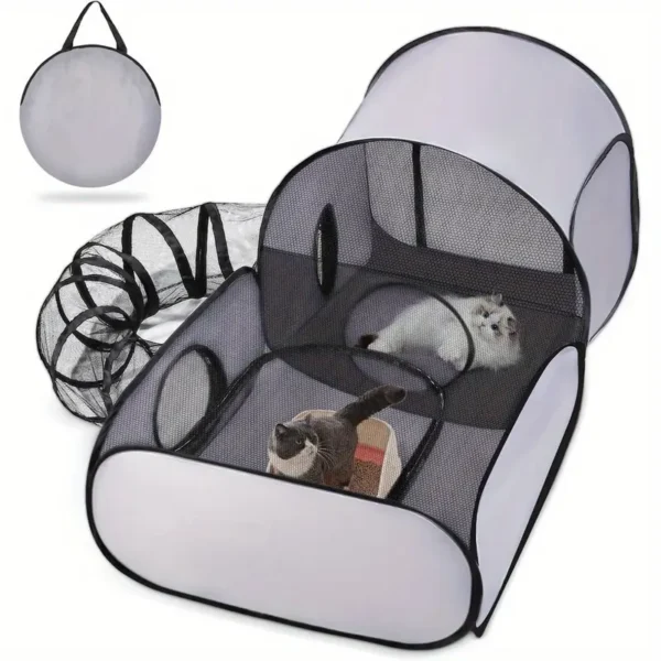 Dog fence with enclosure tunnel, breathable soft-sided indoor/outdoor cat crate for small animals, portable cat tent with carry bag/usable on 13 holidays - Image 2