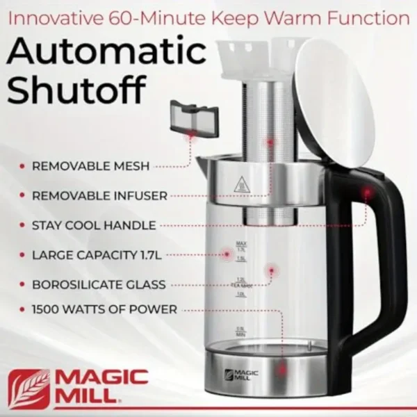 Pro Electric Kettle with tea Infuser and Temperature Control Keep Warm Function Rapid Boil Automatic Safety Shut Off BPA Free No Plastic on Water British Patent Technology Large 57.48oz - Image 4