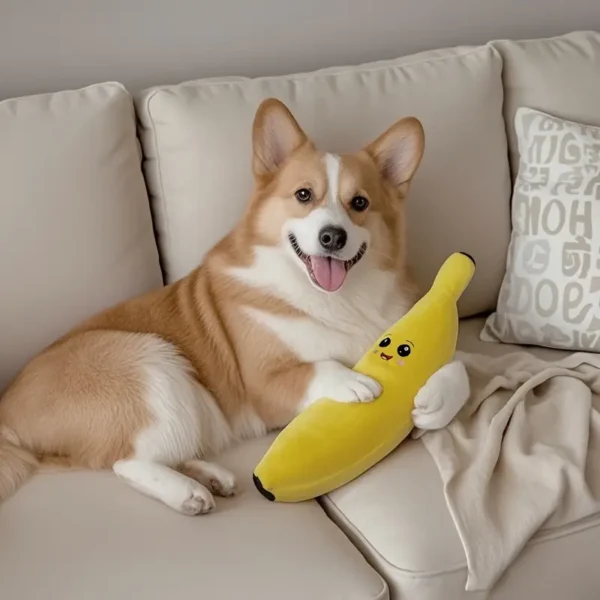 Banana Shaped Squeaky Dog Toy – Durable Plush with Cute Smiling Face Design, Perfect for Interactive Play & Dental Health – Anxiety Relief Chew Toy for Small, Medium & Large Breeds, Dog Chew Toy | Anxious Relief | Soft Texture To - Image 5