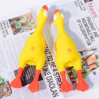 [1pc Squeaky Dog Toy] Durable Squeaky 1pc Screaming Duck Design Dog Chew Toy | Latex Teething Toy for Aggressive Chewers - Yellow with White Accents