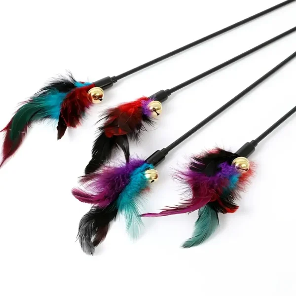 1pc Interactive Cat Wand Toy with Bell and Colorful Feathers - Entertain and Stimulate Your Cat's Natural Instincts - Image 3