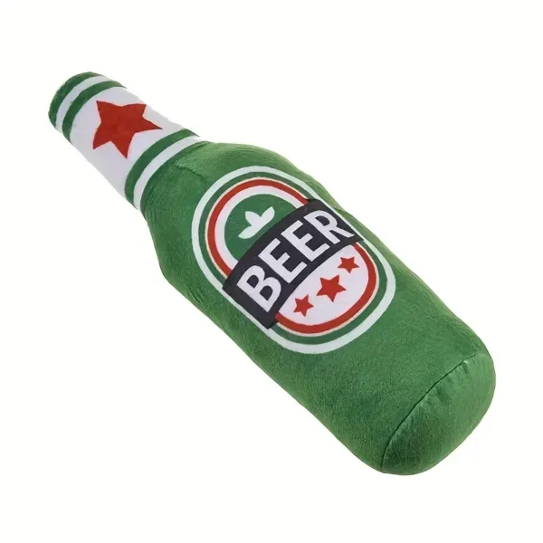 1pc Beer Bottle Design Pet Grinding Teeth Squeaky Plush Toy Durable Chew Toy For Dog Interactive Supply - Image 3